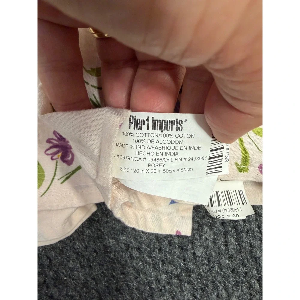 Pier 1 Imports Posey Floral Cotton Napkins Set of 7 Pink Blue Purple 20x20
